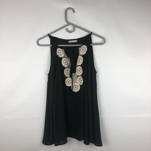 Altar’d State Black Lace Cold Shoulder Tie Blouse - Picture 1 of 6